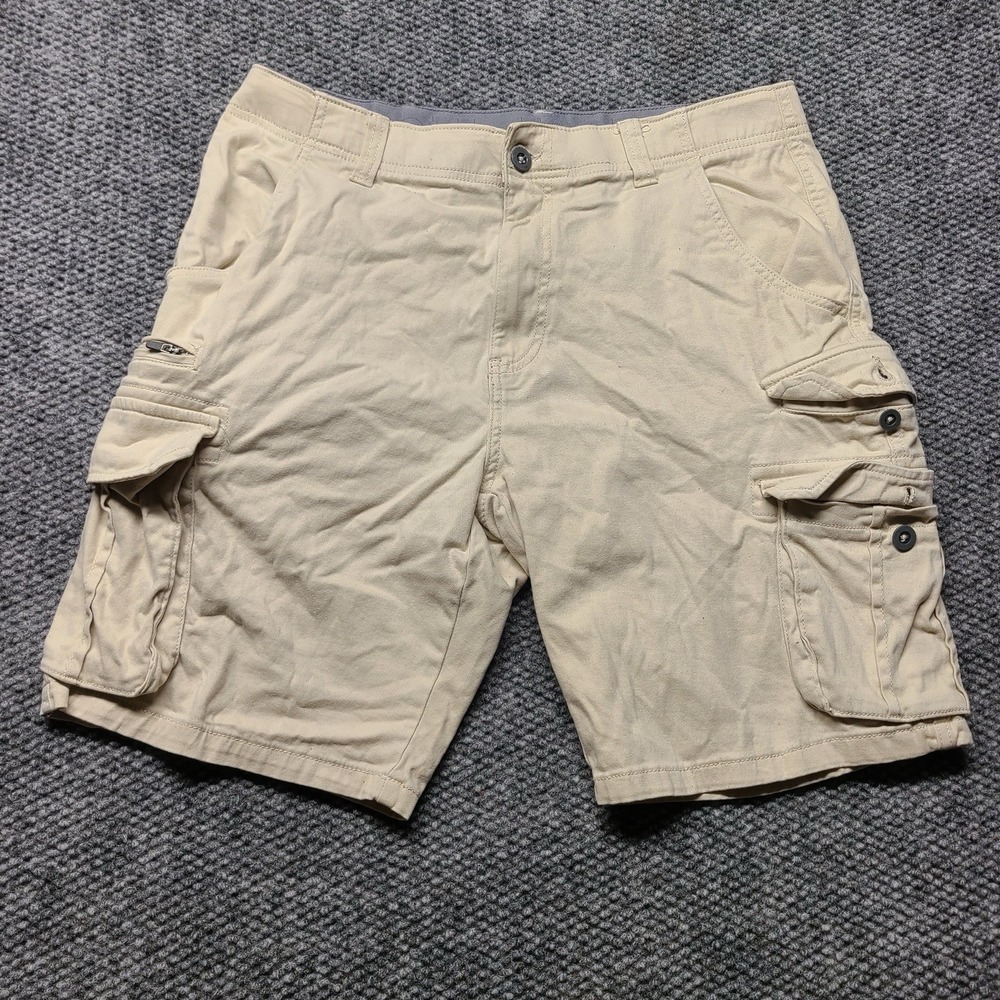 Iron Co Cargo Shorts Mens 34 Khaki Dune Stretch Twill Flex Elastic Waist Utility